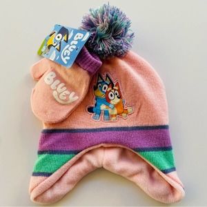 Bluey | Toddler Mitten Winter Hat Knit Fleece Ear Flap Pom Pom NWT